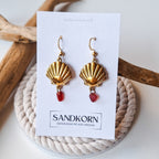 Ohrringe mit Muscheln und Seeglas - Rot