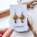 Ohrringe mit Muscheln und Seeglas - Rot