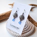 Ohrringe mit Muscheln und Seeglas - Blau