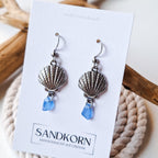 Ohrringe mit Muscheln und Seeglas - Blau