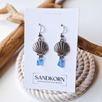 Ohrringe mit Muscheln und Seeglas - Blau