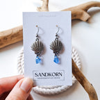 Ohrringe mit Muscheln und Seeglas - Blau