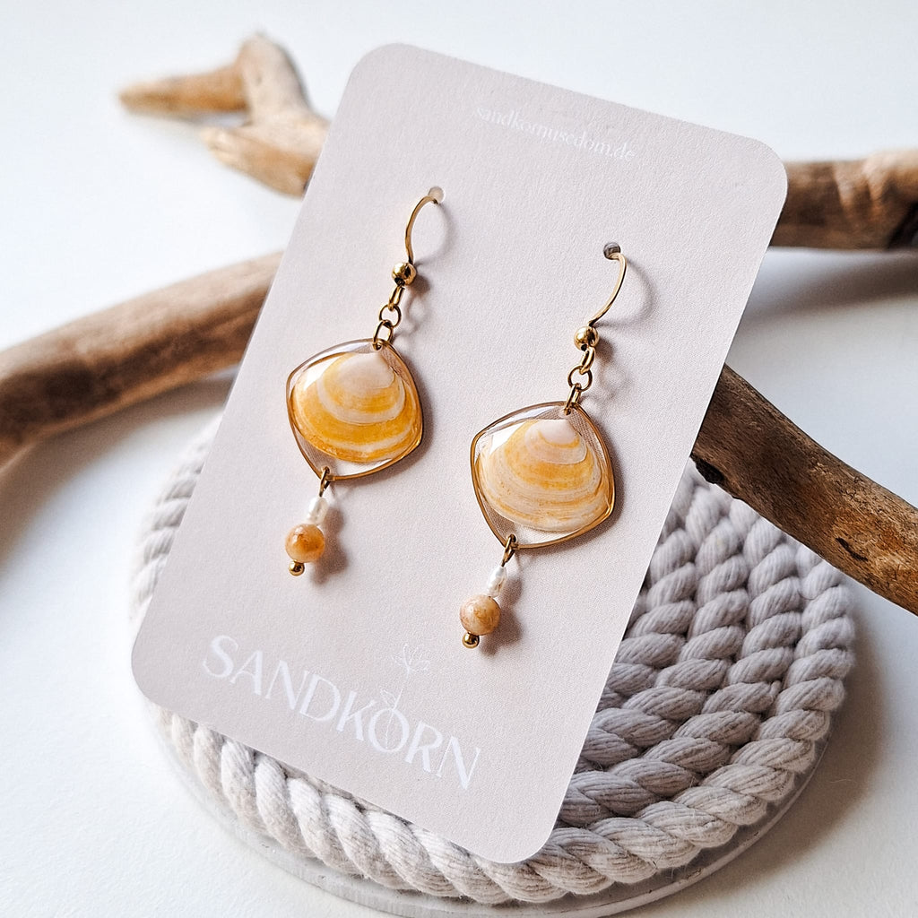 Earrings with seashells and freshwater pearls