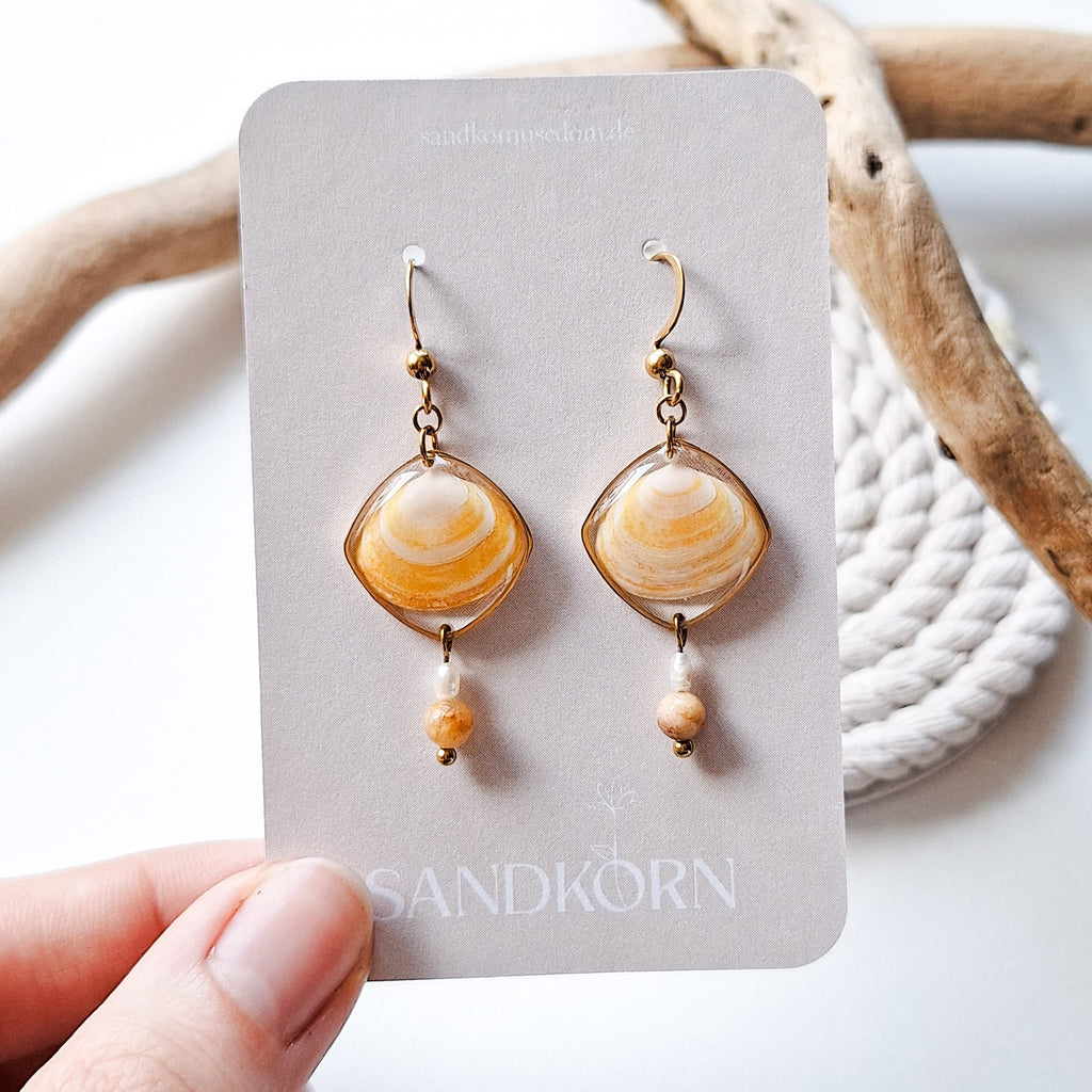 Earrings with seashells and freshwater pearls