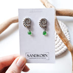Stud earrings with sea glass and starfish - Aqua