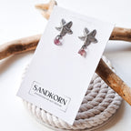 Stud earrings with sea glass and starfish - Aqua