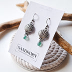 Earrings with shells and sea glass - Teal