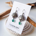 Ohrringe mit Muscheln und Seeglas - Teal