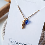 Halskette mit Seepferdchen und Seeglas - Blau