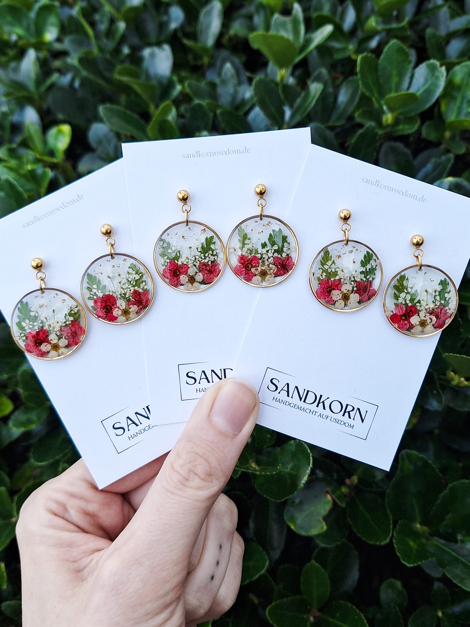 Ohrringe mit Spiere, Wilder Möhre und Farn