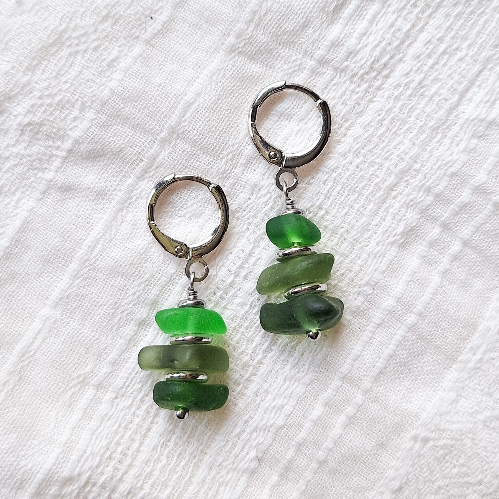 Kolczyki koła ze szkła morskiego - srebro