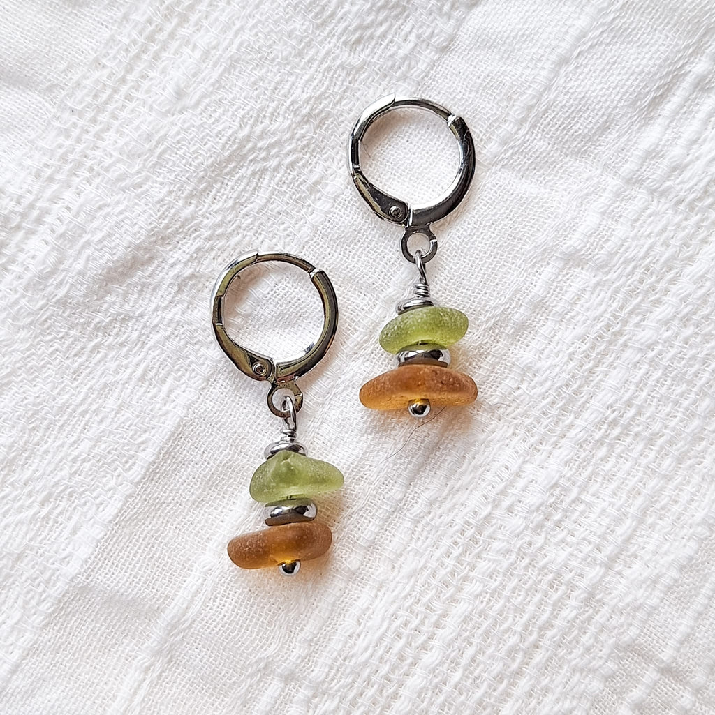 Kolczyki koła ze szkła morskiego - srebro