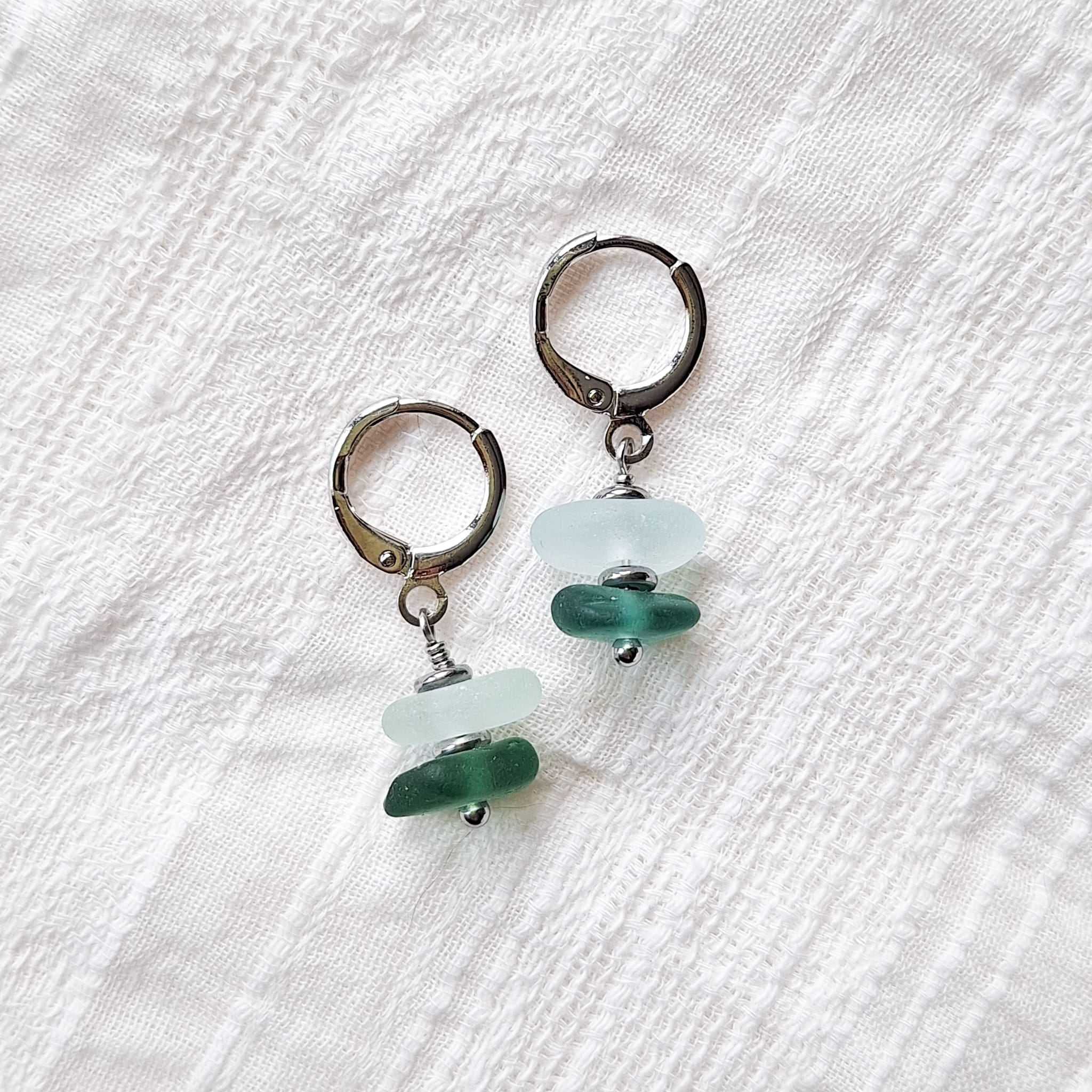 Kolczyki koła ze szkła morskiego - srebro