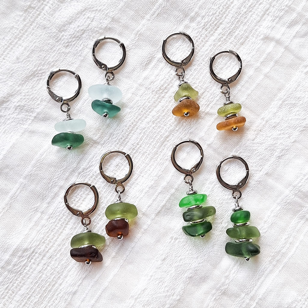 Kolczyki koła ze szkła morskiego - srebro