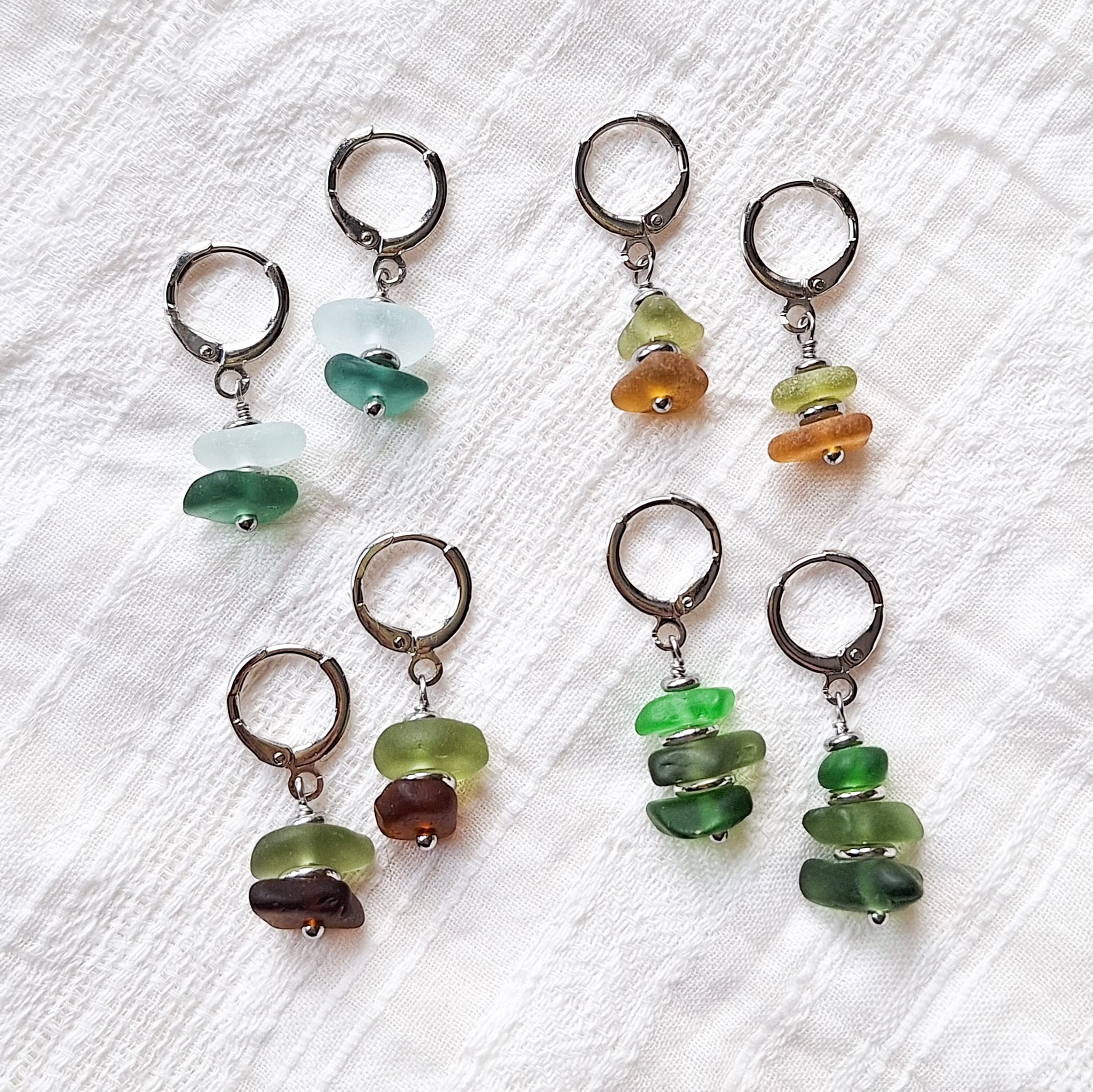 Kolczyki koła ze szkła morskiego - srebro