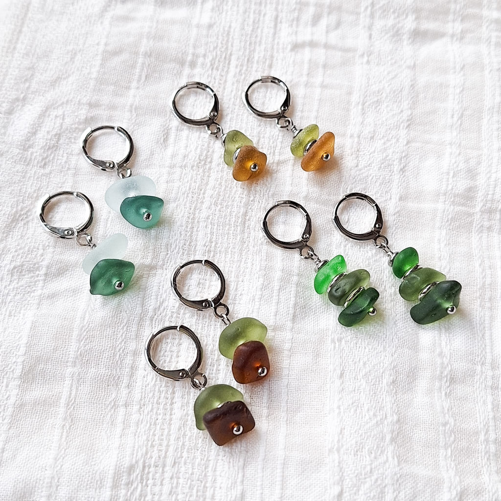 Kolczyki koła ze szkła morskiego - srebro