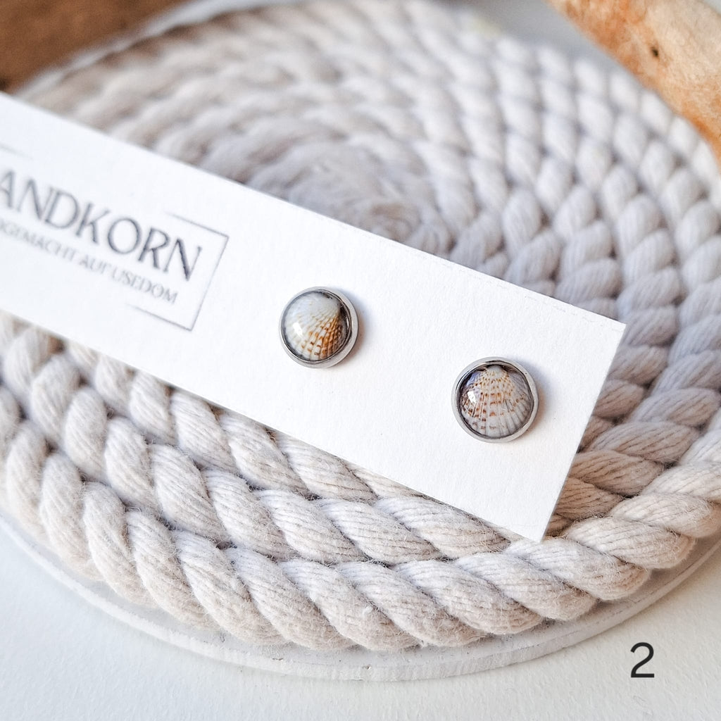 Mini-Ohrstecker mit Herzmuscheln - Silber 8 mm - SANDKORN Usedom 