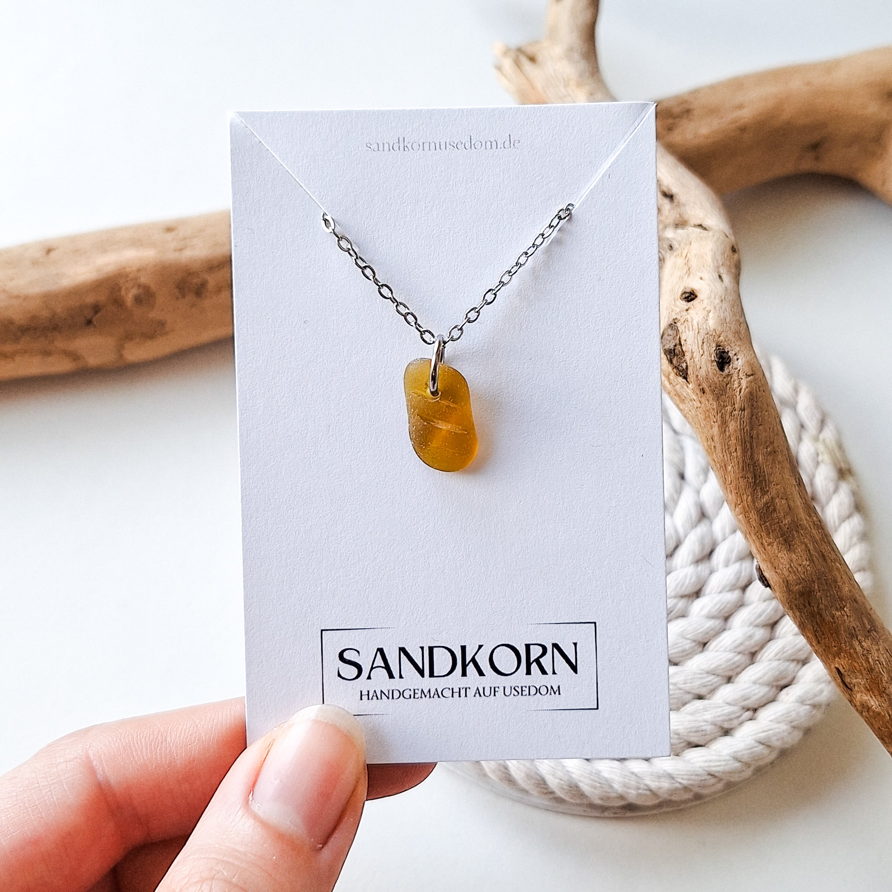 Necklace with sea glass - brown